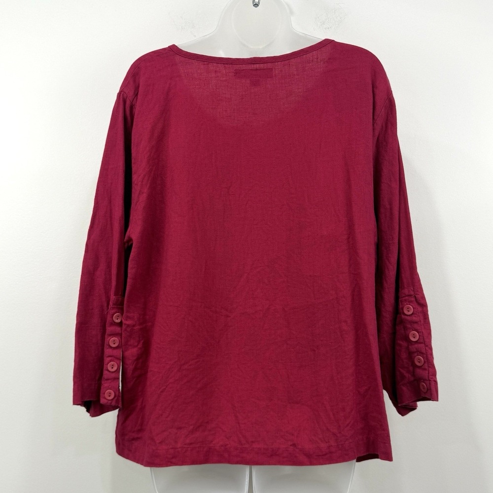 Flax 100% Linen Top Womens L Raspberry Lagenlook Boxy Lagom Coastal Oversized - Picture 10 of 14